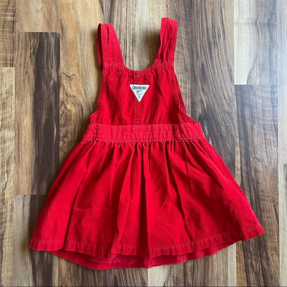Girls OshKosh B’gosh Red Corduroy Overalls Jumper Dress Size 4T - Picture 4 of 5